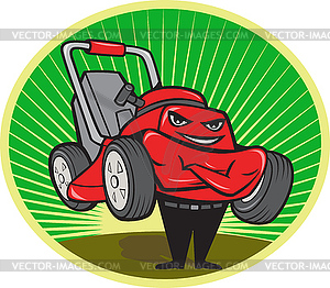 Lawn Mower Man Cartoon Oval - vector image