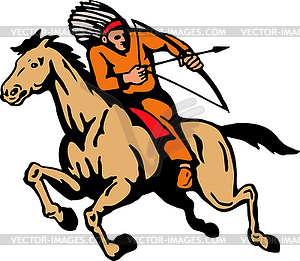 American Indian Riding Horse Bow And Arrow - vector clipart