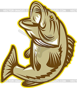 Largemouth Bass Fish Jumping Retro - vector image