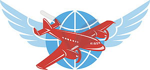 Propeller Airplane Wings Globe Retro - vector image