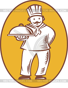 Chef Baker Cook With Platter - vector clipart