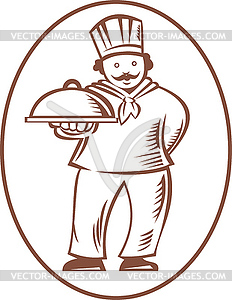 Chef Cook Baker Holding Dish Platter - vector clip art