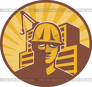 Construction Worker Building Crane Retro - vector clipart