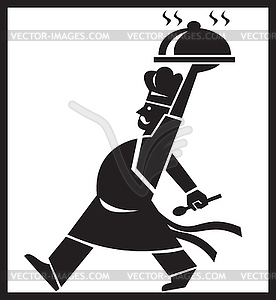 Cook Chef Baker Walking Serving Food Platter Retro - vector image