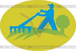 Gardener Landscaper Farmer With Rake - vector clip art