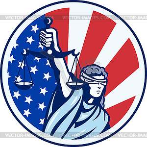 American Lady Holding Scales of Justice Flag retro - vector clipart