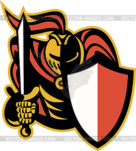 Knight With Sword And Shield Retro - royalty-free vector image