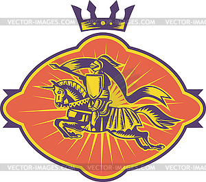 Knight Riding Horse Lance Retro - vector clip art