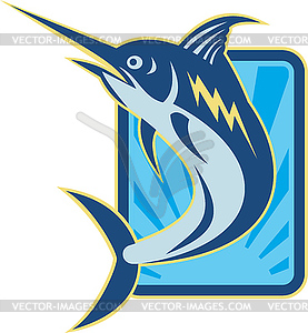 Blue Marlin Jumping Retro - vector image