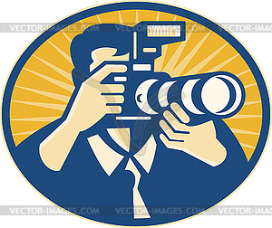 Photographer DSLR Camera Shooting Retro - vector clipart