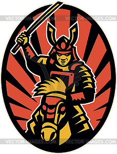 Samurai Warrior Riding Horse Katana - vector clipart