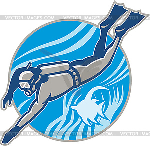 Scuba Diver Diving Retro - vector image