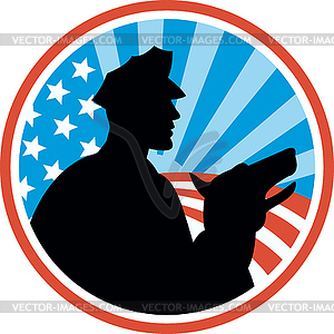 Policeman Security Guard With Police Dog Retro - vector clip art