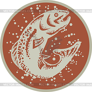 Trout Fish Jumping Retro - vector clipart