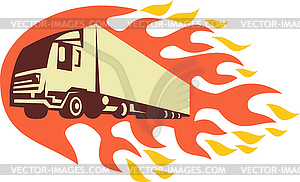 Container Truck and Trailer Flames Retro - vector clipart