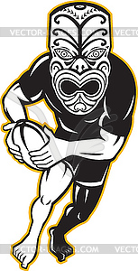 Maori Mask Rugby Player Running With Ball - vector image