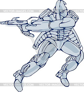 Mecha Robot Warrior With Ray Gun - vector clipart