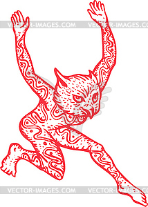 Half Man Half Owl With Tattoos Dancing - vector clip art