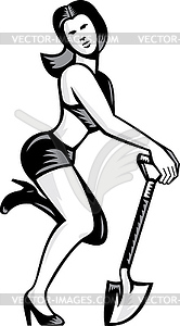 Pin-up Girl With Shovel Spade Retro - vector clip art