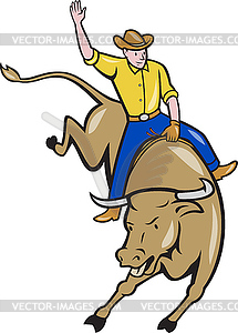 Rodeo Cowboy Bull Riding Cartoon - vector clip art