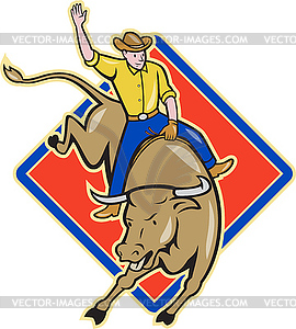 Rodeo Cowboy Bull Riding Cartoon - vector clipart