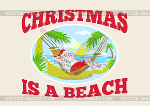 Santa Claus Father Christmas Beach Relaxing - vector clipart