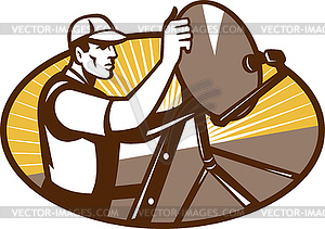 Satellite Installation Technician Worker - vector image