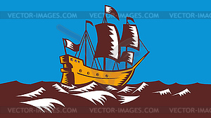 Tall Sailing Ship Retro Woodcut - vector image