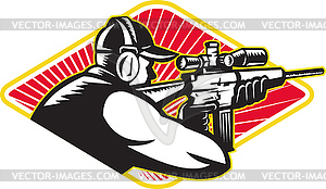 Hunter Shooter Aiming Rifle Retro - vector clip art