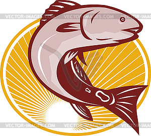 Red Drum Spot Tail Bass Fish Retro - vector image