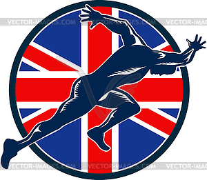 Runner Sprinter начала Британский флаг Круг - векторный клипарт / векторное изображение