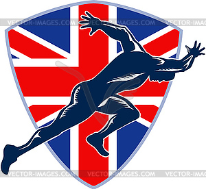 Runner Sprinter Start British Flag Shield - vector EPS clipart