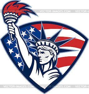 Statue of Liberty Holding Flaming Torch Shield - vector clip art