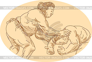 Japanese Sumo Wrestler Sketch - vector clipart