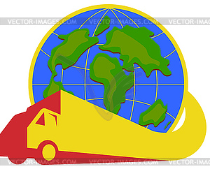 Delivery Truck Lorry Globe Retro - vector image