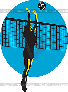 Volleyball Player Spiking Ball Retro - vector clip art