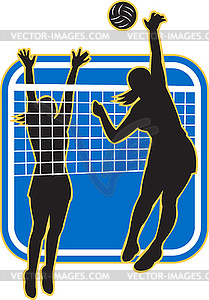 Volleyball Player Spiking Blocking Ball - vector clip art