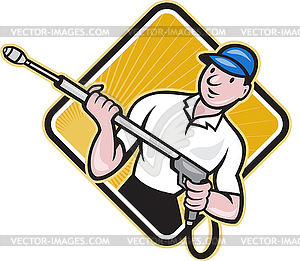 Power Washing Pressure Water Blaster Worker - vector image