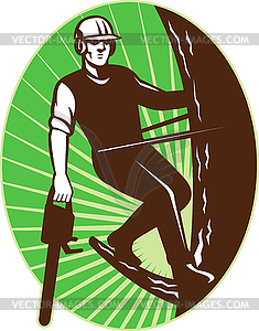 Arborist tree surgeon chainsaw retro - vector clip art