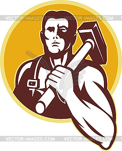 Blacksmith with hammer retro style - vector clip art