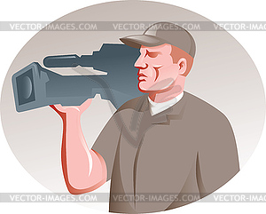 Cameraman film crew with video movie camera - vector clipart