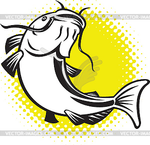 Catfish jumping up with halftone dots - vector clipart