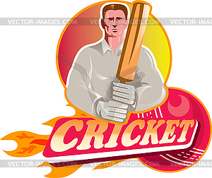 Cricket player batsman with ball and bat front view - vector clip art