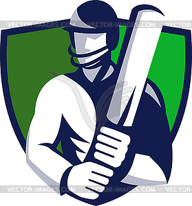 Cricket player batsman with bat shield - vector clip art