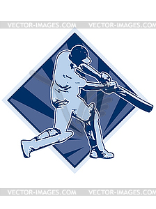 Cricket player batsman batting retro - vector image