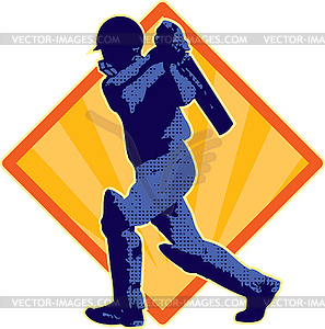 Cricket player batsman batting retro - vector clipart