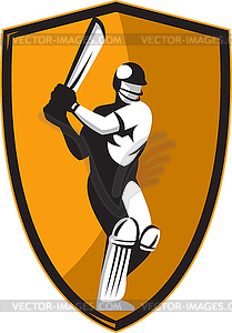 Cricket player batsman with bat shield - vector image