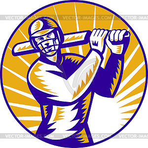 Cricket sports batsman batting retro - vector image