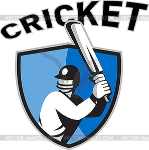 Cricket player batsman with bat shield - vector image