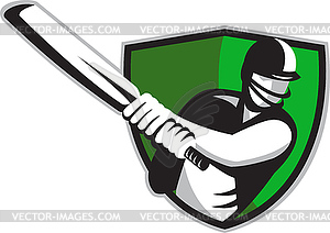 Cricket player batsman with bat shield - vector image